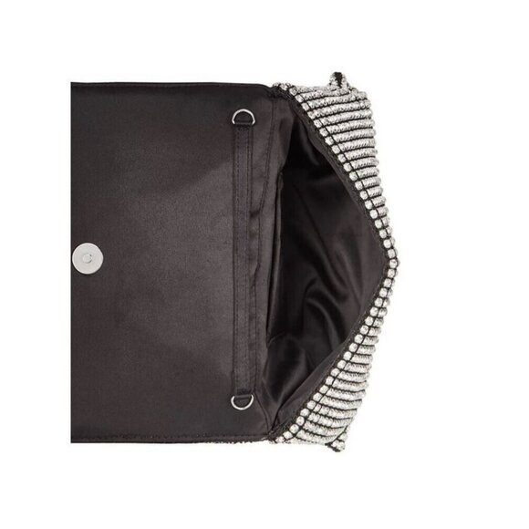 INC Prudence diamond crystal mesh women's clutch purse pouch -Black/Silver - Picture 3 of 12